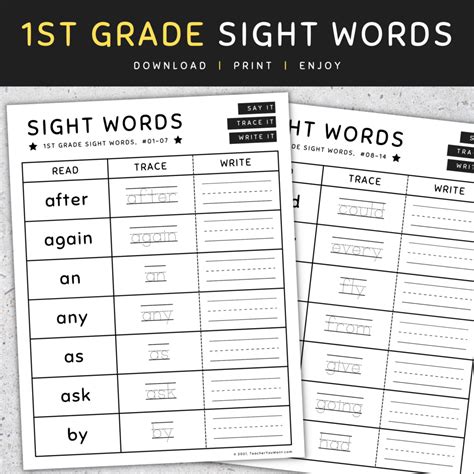 1st Grade Sight Words Read Trace And Write Worksheets And Activities
