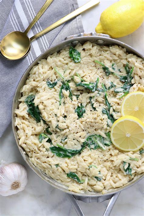 Creamy Vegan Lemon Orzo Pasta With Spinach Eat Drink Shrink