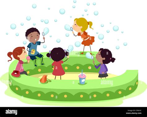 Illustration Of Kids Playing With Bubbles Stock Photo Alamy