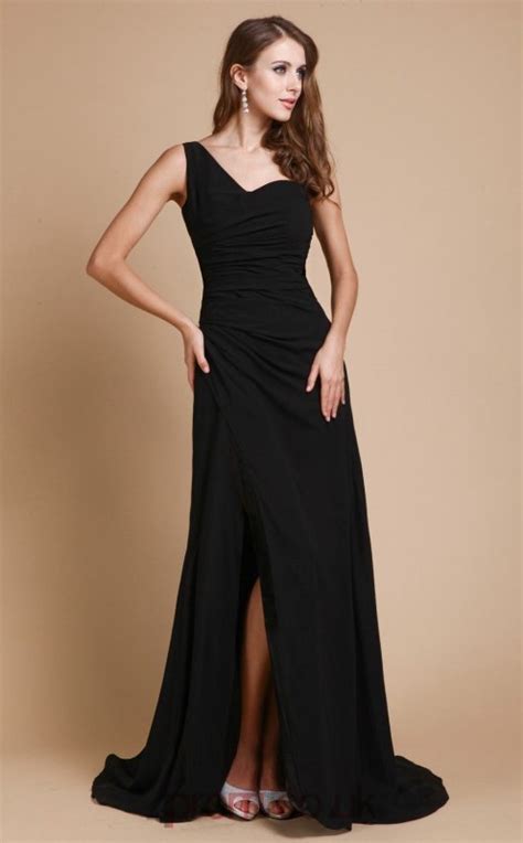 Sheathcolumn Chiffon Black One Shoulder Long Formal Prom Dress With Split Sidejt2678 4prom
