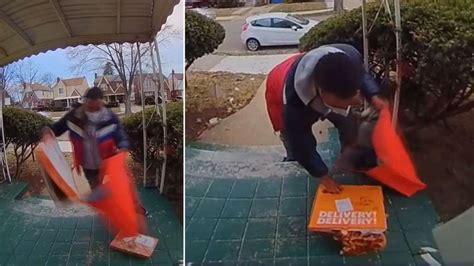 Watch Busted On A Surveillance Camera Delivery Driver Caught Dropping Pizza On Ground And