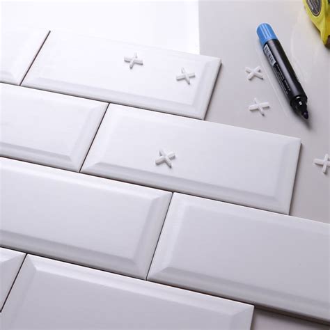 4x8 Inch White Decorative Kitchen Glossy Beveled Ceramic Wall Tiles