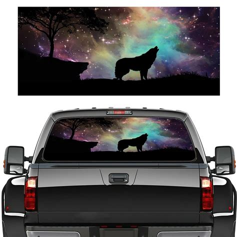 Buy Rear Window Graphic Decal For Trucks SUV Cars Universal Starry Sky Wolf Perforated Vinyl