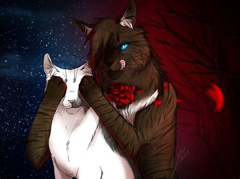 Two Cats Standing Next To Each Other In Front Of A Night Sky With Red And Blue Lights