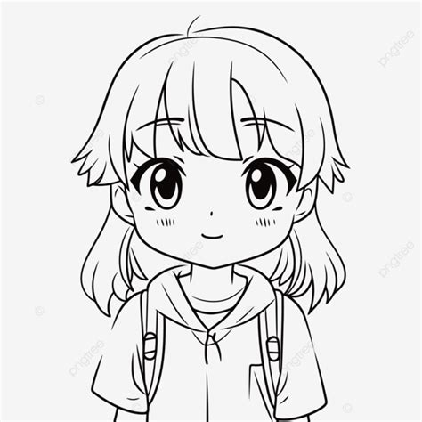 Anime Anime Mädchen Malseite Mit Rucksack Umriss Skizze Zeichnung