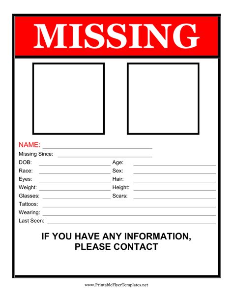 Red Missing Person Poster Template With Two Pictures Download Printable