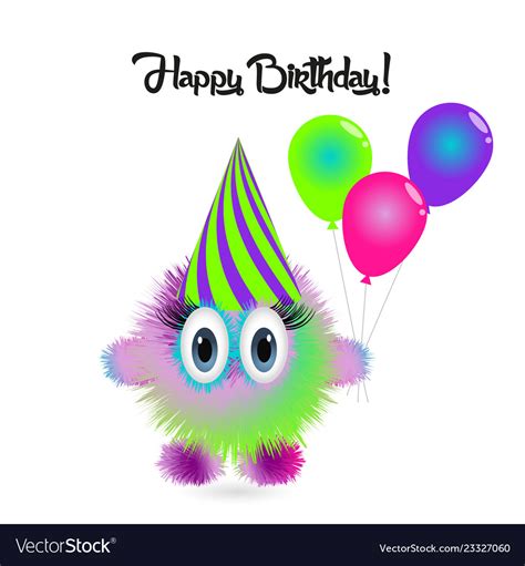 Happy Birthday Card With Funny Cartoon Colorful Vector Image