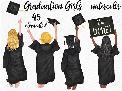 Graduation Girls Clipart Black Women Cap Gown Sublimation Pn Ph