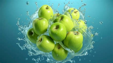 Premium Ai Image Fresh Green Apples Fall Into The Water With A Splash