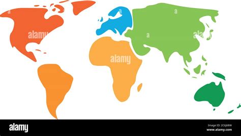 Mapa Del Mundo Multicolor Dividido En Seis Continentes En Diferentes Colores Am Rica Del Norte
