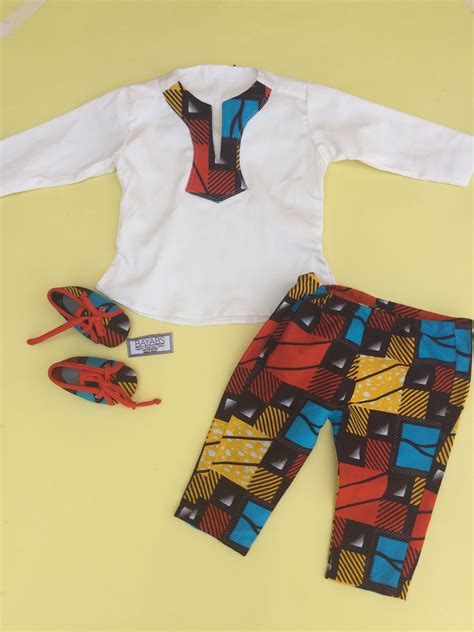 Boys Set Trouser Shirt Bib Shoes Made With African Print African