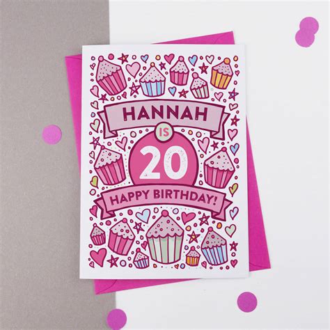 Get birthday greetings from fellow guests throughout the day with a magical birthday button! 20th Birthday Card Cupcake Personalised By A Is For Alphabet | notonthehighstreet.com