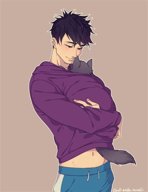 Ichimatsu Holds His Cat In His Purple Hoodie Hoodie Drawing Anime