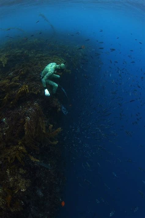 Drop Off Underwater World Deep Blue Sea Cave Diving