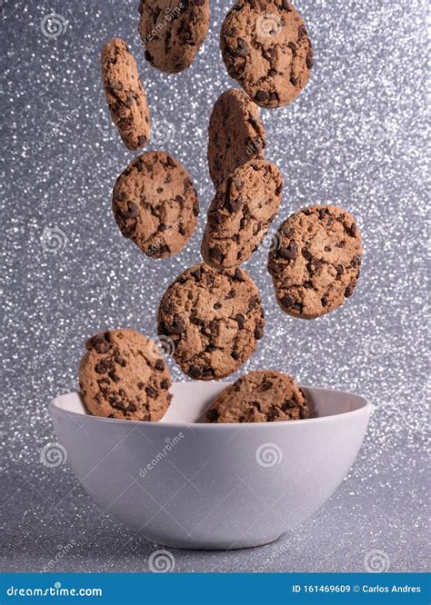 Chocolate Chips Falling On Bowl Stock Image Image Of Grey Junk