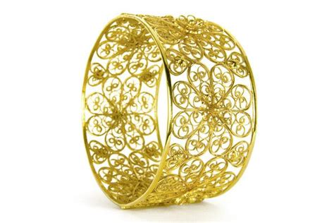 Filigree Rosette Bangle Yellow Gold Recycled Sterling Silver Chic