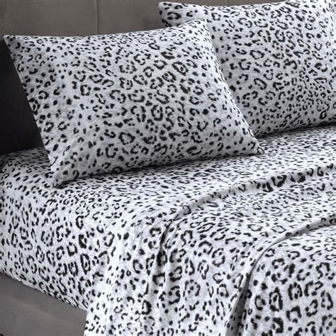 Cozy Spun Snow Leopard Print Sheet Set Leopard Print Bedding Leopard