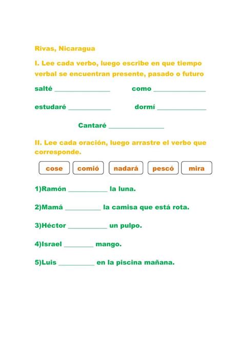ficha interactiva de el verbo para primer grado puedes hacer los ejercicios online o descargar