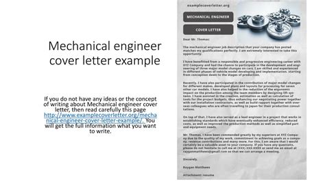 I do draft this application letter in response to an advert that i came across in several job sites. PPT - Mechanical engineer cover letter example PowerPoint ...