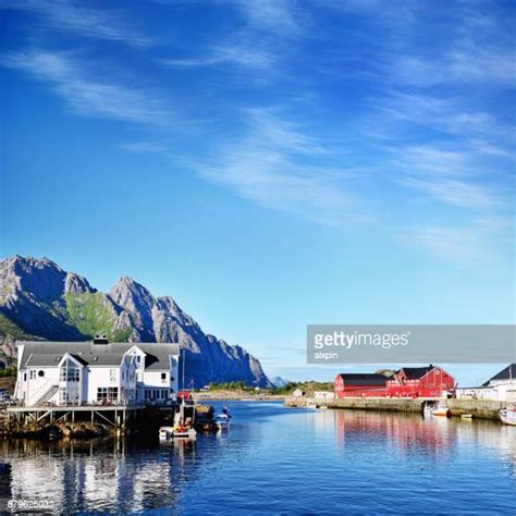 Rocky Island With Building In The Fjords Norway Photos And Premium High