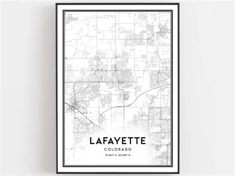 Lafayette Map Print Lafayette Map Poster Wall Art Co City Etsy
