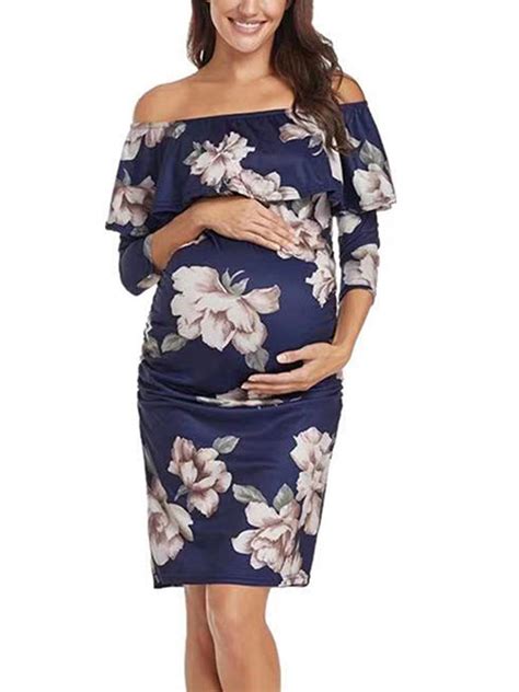 lallc women s off shoulder maternity floral pregnancy casual midi dress sundress