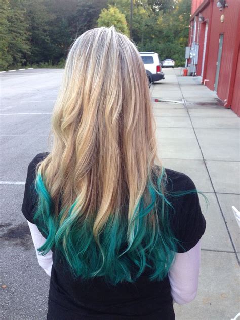 Try platinum blonde hair shade if you want to stand out from the crowd. Blonde hair with teal green ombre ends | Teal hair dye ...