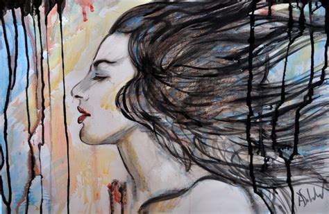 Windy Girl In Profile Watercolour By Alex Solodov Windy Girl