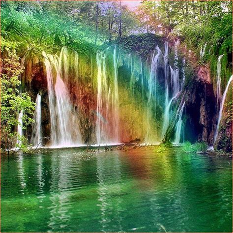 Rainbow Across Waterfall Beautiful Nature Beautiful