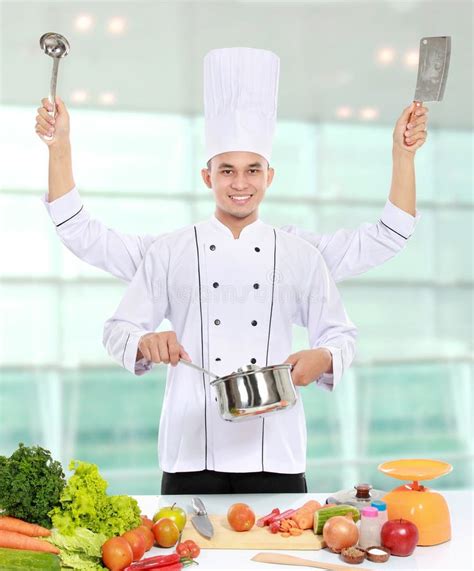 Male Chef Cooking In The Kitchen Stock Image Image Of Lifestyle
