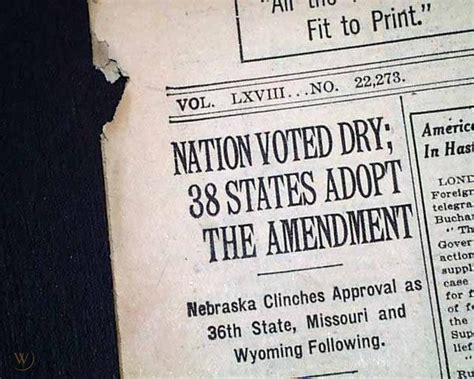 Prohibition 18th Amendment Ratified Beer 1919 Newspaper