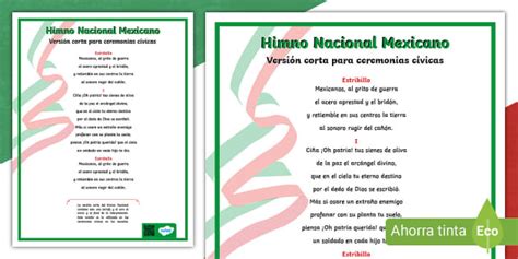 Letra Del Himno Nacional Mexicano Corto Teacher Made