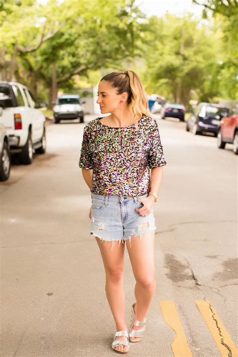 bedazzles after dark outfit post sequin crop top and cutoffs