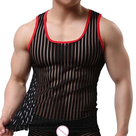 Men Sexy Bodybuilding Tank Top Fun Breathable Striped Camiseta Tirantes
