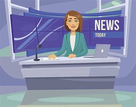 Anchorwoman Character On Tv Breaking News Vector Flat Cartoon