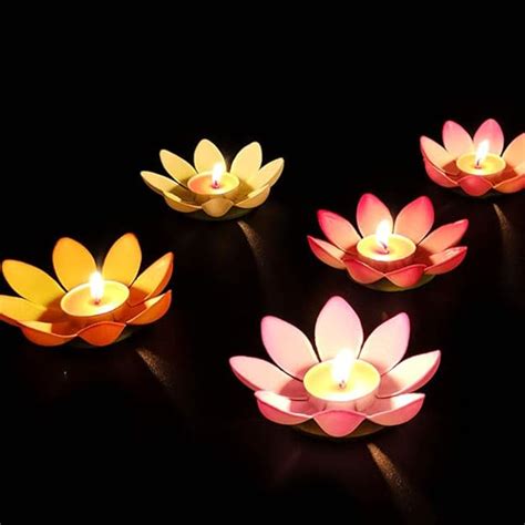 Uonlytech 5 Pcs 12cm Water Floating Candle Lanterns Floating Lotus