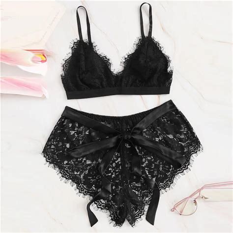 buy new women lacebra and panty patchwork bow sexy lingerie underwear sleepwear set at