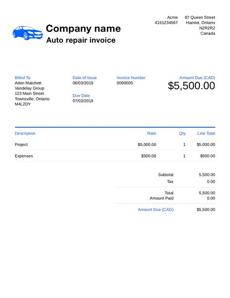 Free Auto Repair Invoice Template Customize And Send In 90 Seconds