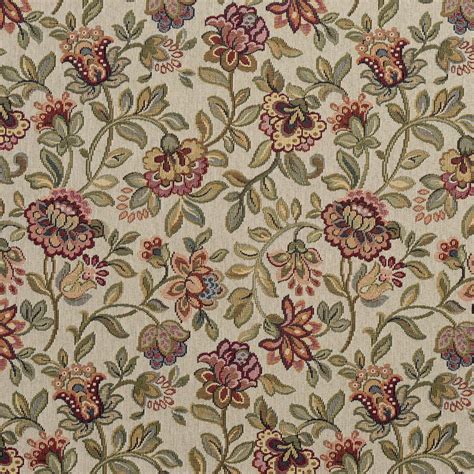 Light Green And Rose Woven Floral Country Tapestry Upholstery Fabric