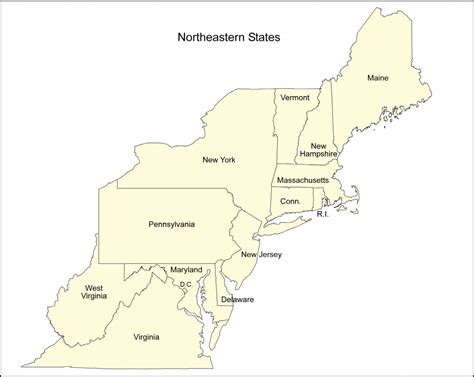 Blank Map Of Northeast States Printable Northeastern Us Political