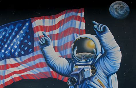 Astronaut Nasa Space Sci Fi Usa Flag Art Painting