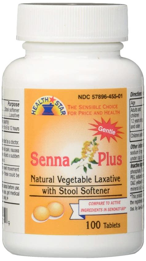 Senna Plus Natural Vegetable Laxative With Stool Softener 100 Tablets Buy Online In United