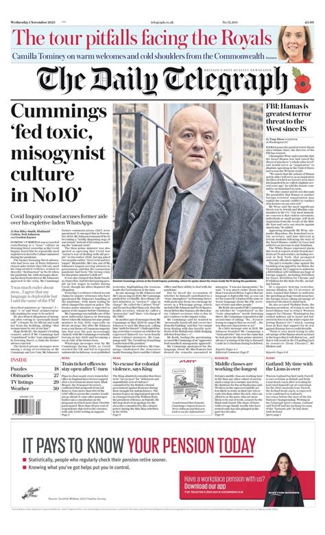 Daily Telegraph Front Page 1st Of November 2023 Tomorrow S Papers Today