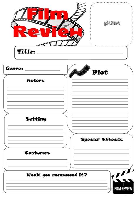 Then, listen again to check. Film Review Worksheet worksheet - Free ESL printable ...