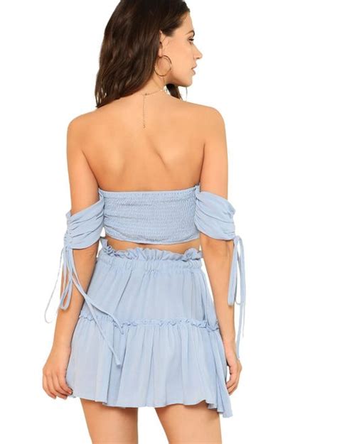 Buy Floerns Women S Two Piece Outfit Off Shoulder Drawstring Crop Top