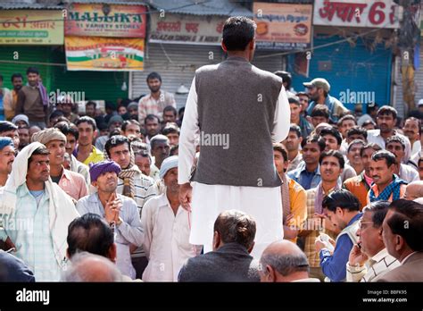 Politician In Old Delhi Giving A Speech Stock Photo Alamy