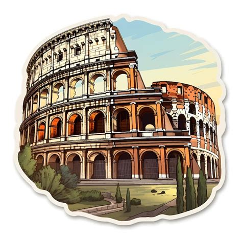 Adhesivo Ilustrativo Del Coliseo Sobre Un Fondo Blanco Vector Premium