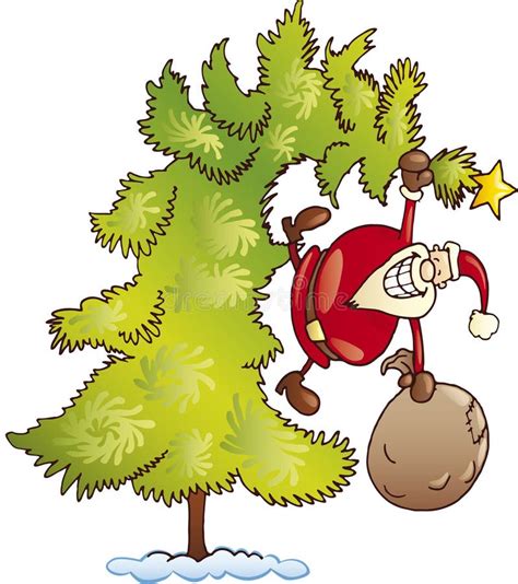 Crazy Santa Claus With Sack On Christmas Tree Stock Vector