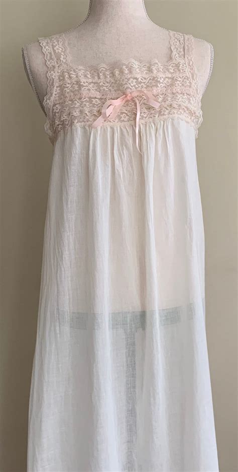 Floor Length White Nightgown Slip Nightie Vintage Formfit All Cotton