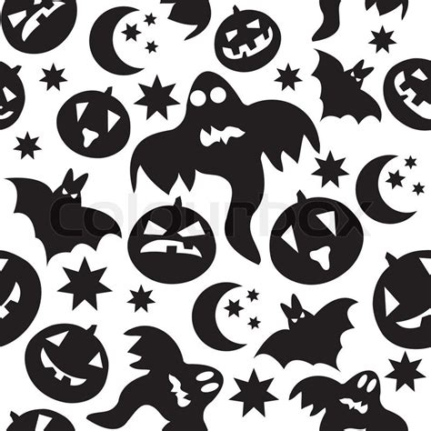 Seamless halloween pattern with black ghosts on white background Vector